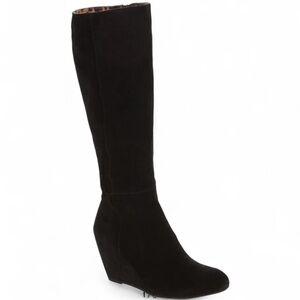 Seychelles “Star of the Show” Knee High Black Suede Leather Wedge Heel Boots
